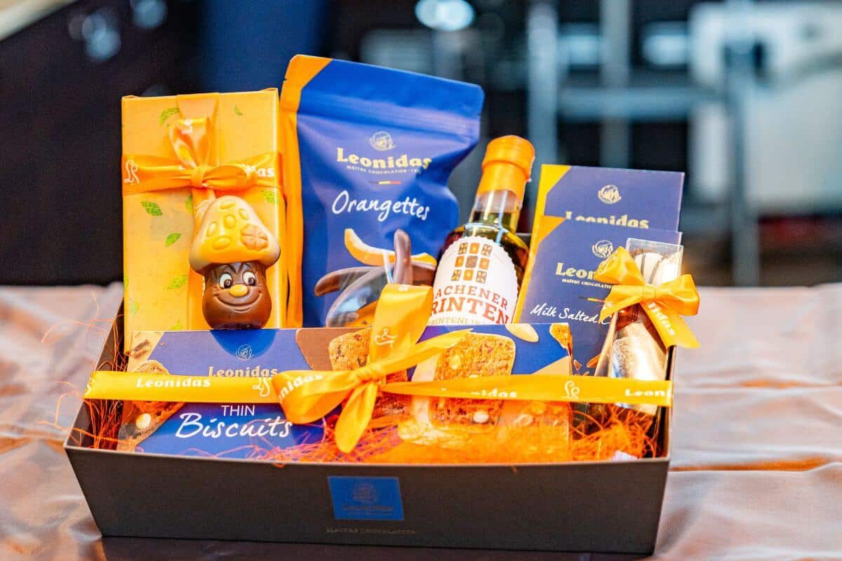 Geschenkbox mit einer Auswahl an belgischer Schokolade