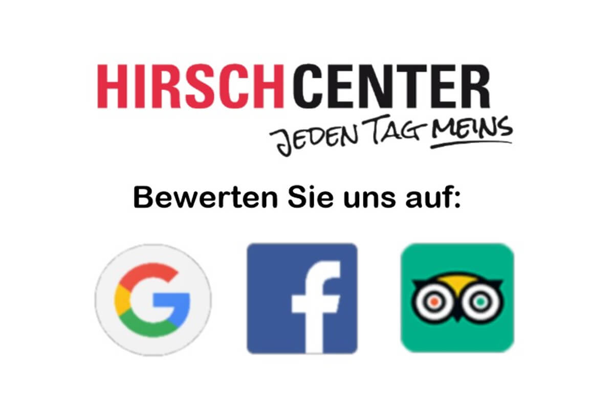 Hirsch Center Logo zusammen mit den Logos von Google, Facebook und TripAdvisor