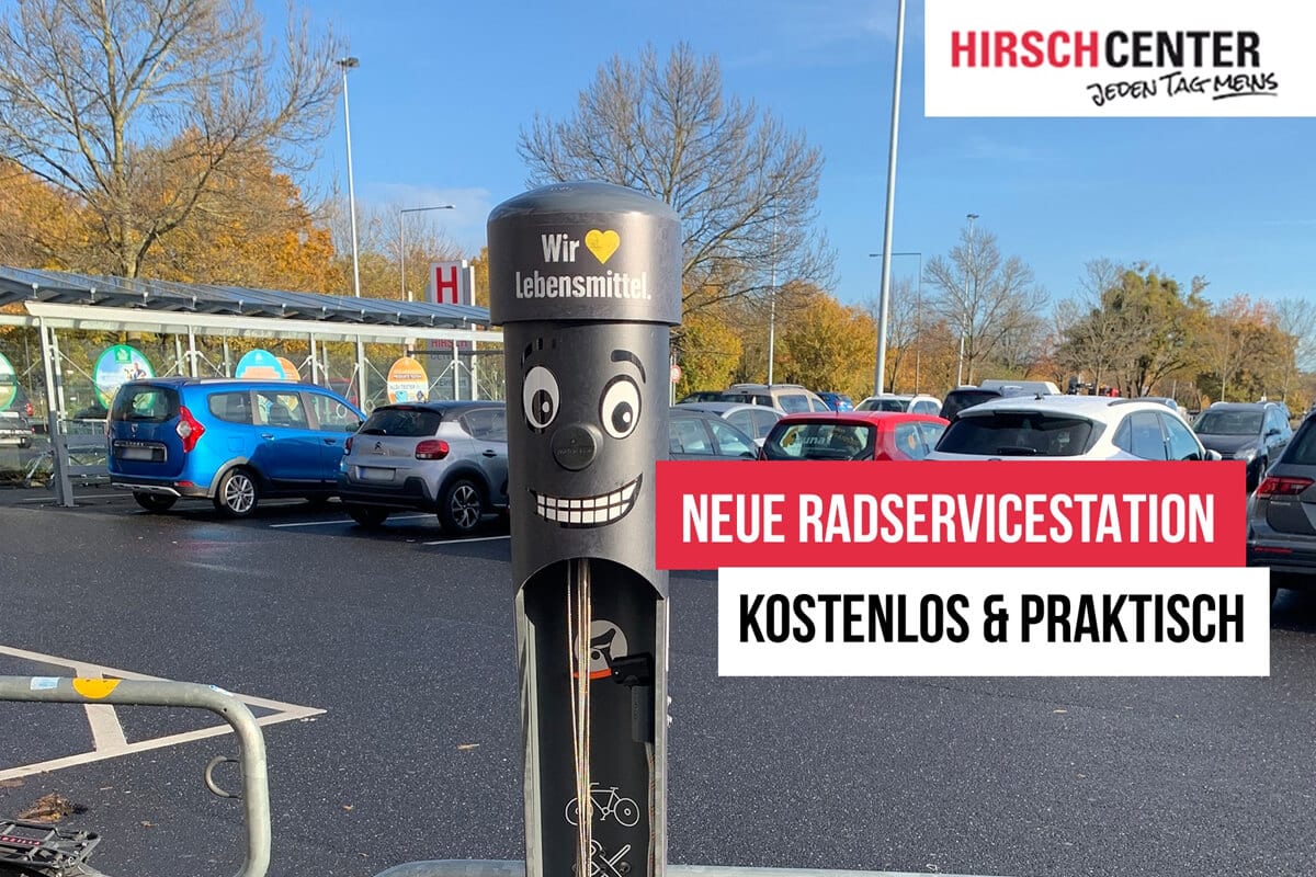 Radservicestation am Parkplatz des Hirsch Centers